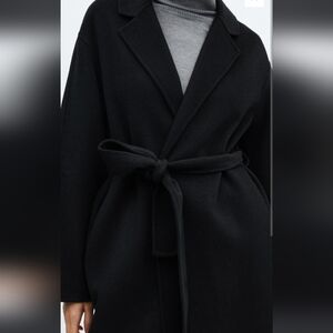 Mango Hamdmade Black Belted Coat XS
